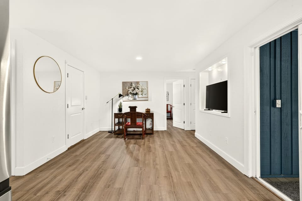 Bright, airy interior with wood floors and clean modern styling