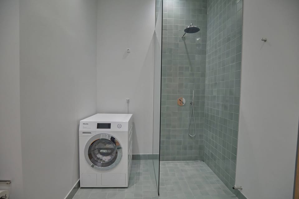 Bathroom shower and Miele washing and dryer machine
