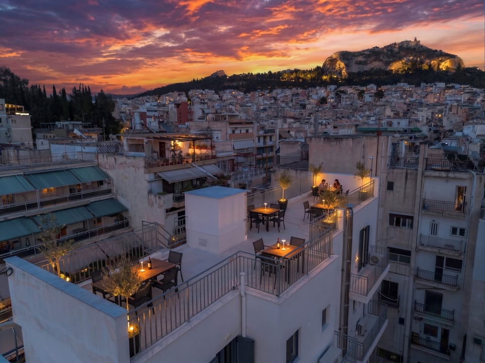 Acropolis at sunset from the shared rooftop