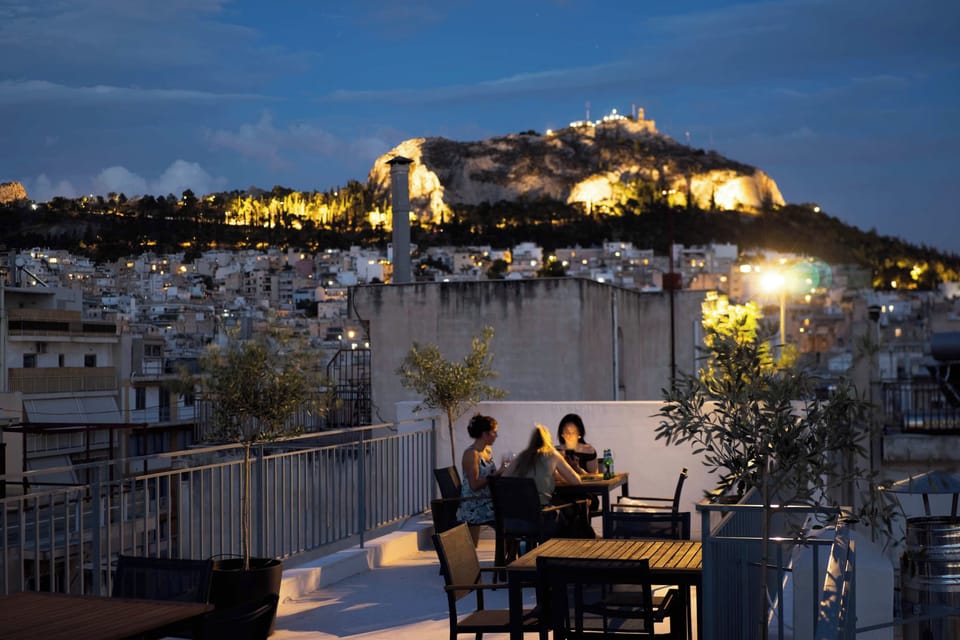 Acropolis at night from the shared rooftop