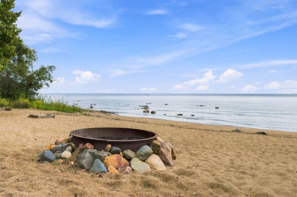 Firepit seating right on the sand