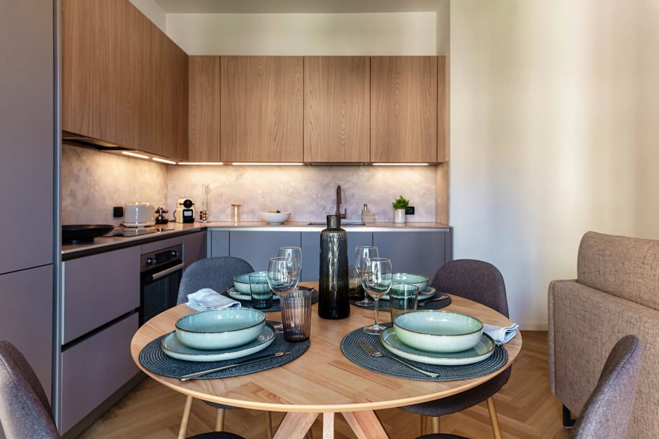 Apartment, City View | Private kitchen | Espresso maker, full-size fridge, microwave, oven