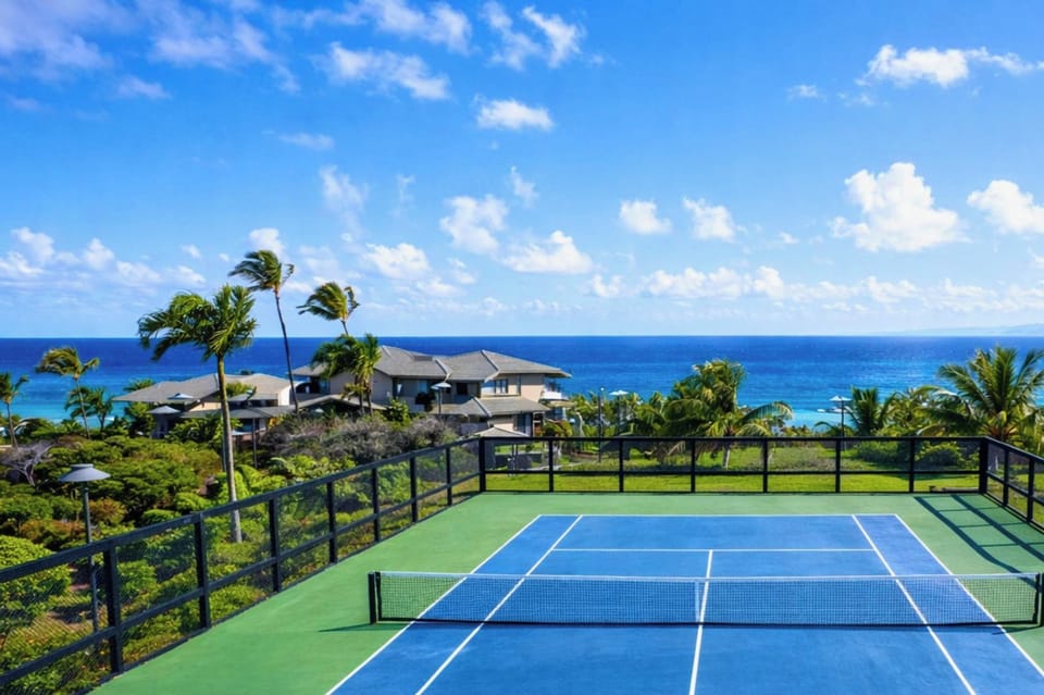 Enjoy access to a private tennis court, perfect for friendly matches with an incredible view.