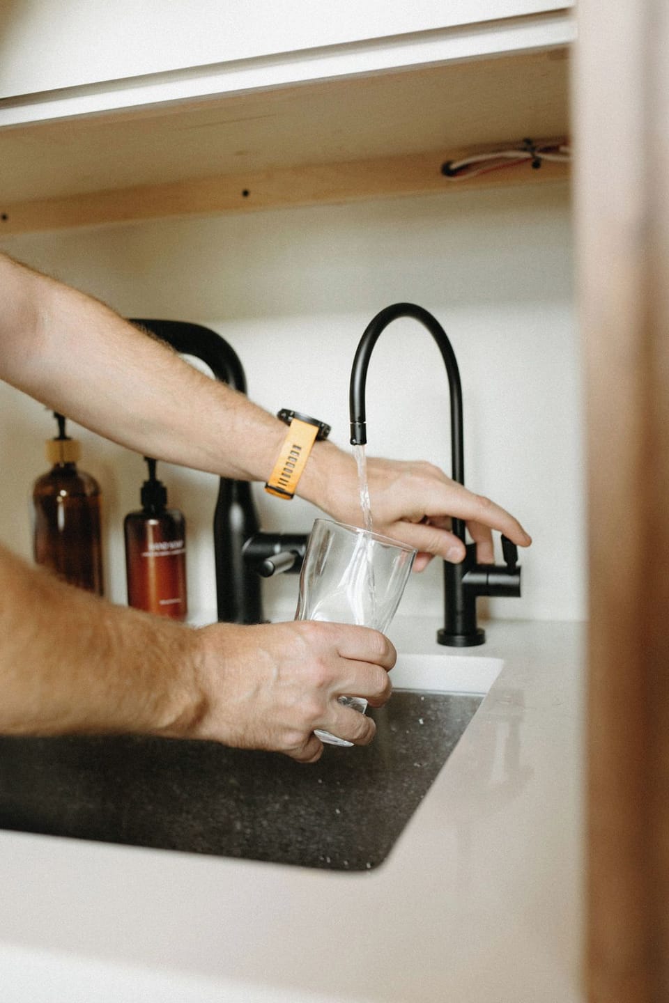 Reverse-osmosis water on tap, clean and crisp straight from the kitchen