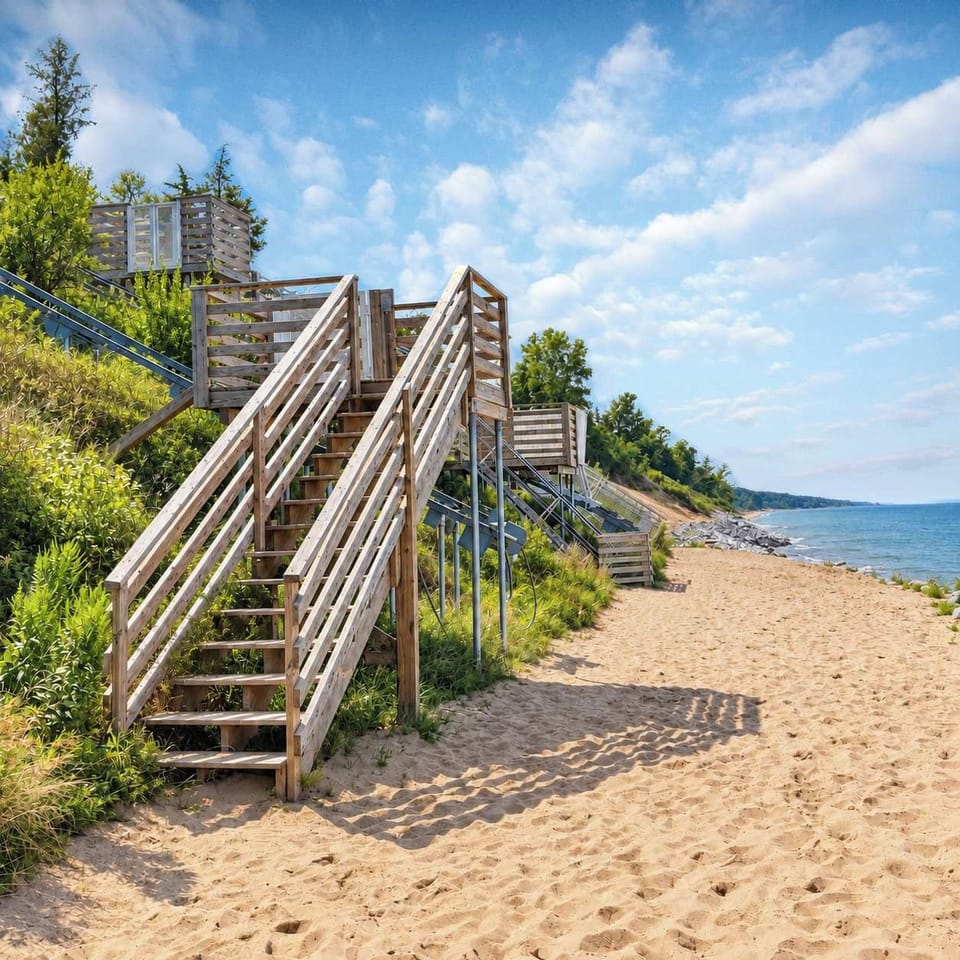 Easily accessible steps down to the water's edge, just a two-minute walk from your door