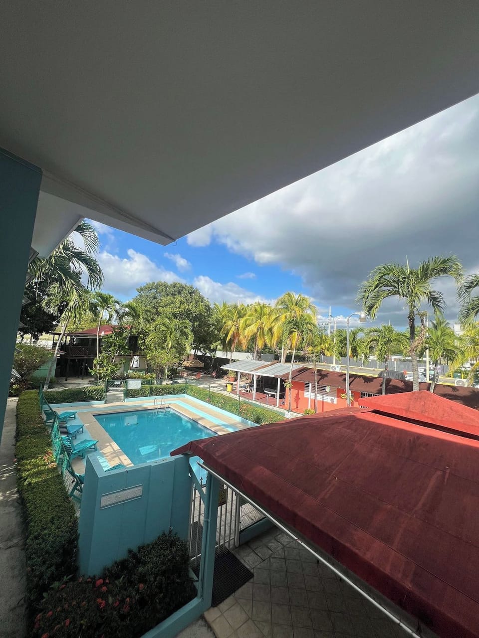 Pool area viewed from above, a refreshing spot under the open sky