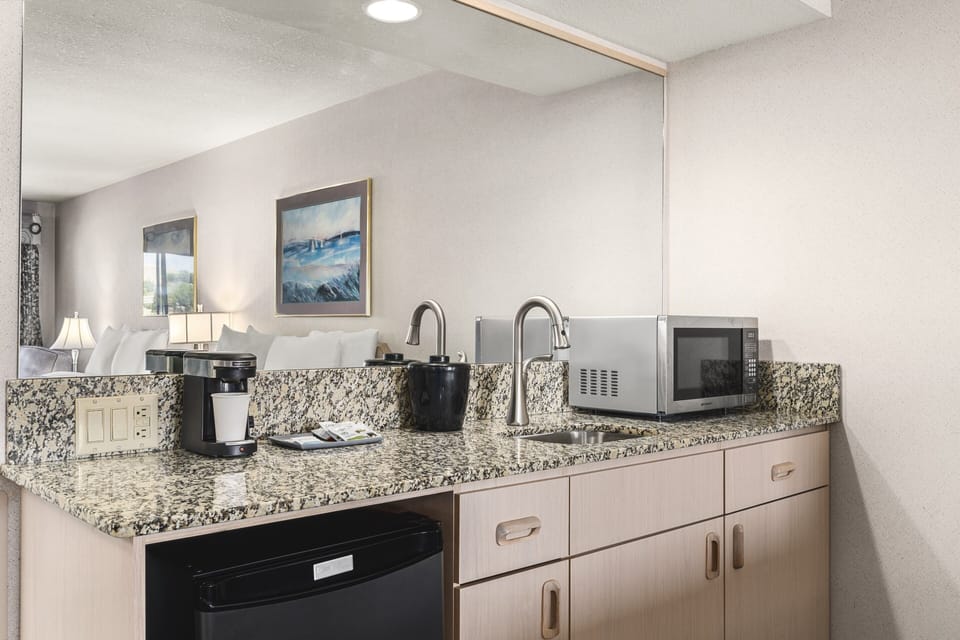 Fridge, microwave, coffee/tea maker