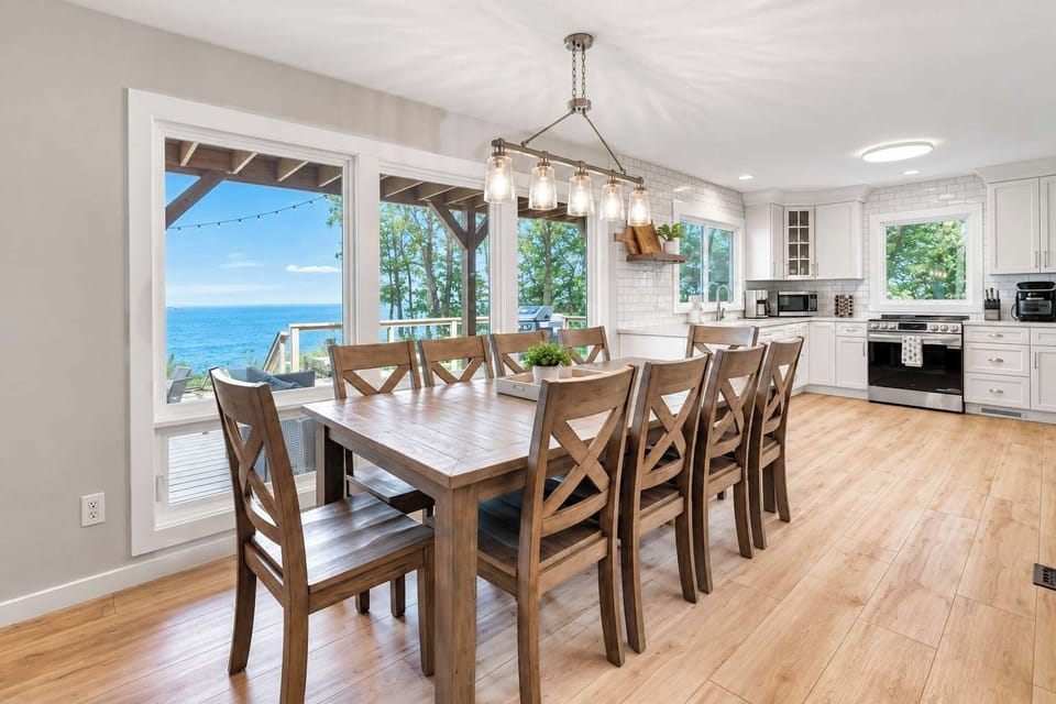 Large lake view dining table with seating for ten