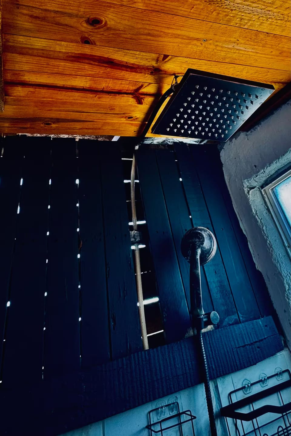 Rainforest shower. Full bathroom Keep in mind bathroom is in separate building.