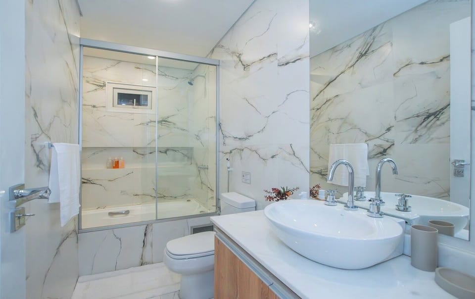 Bathroom with shower-tub combo