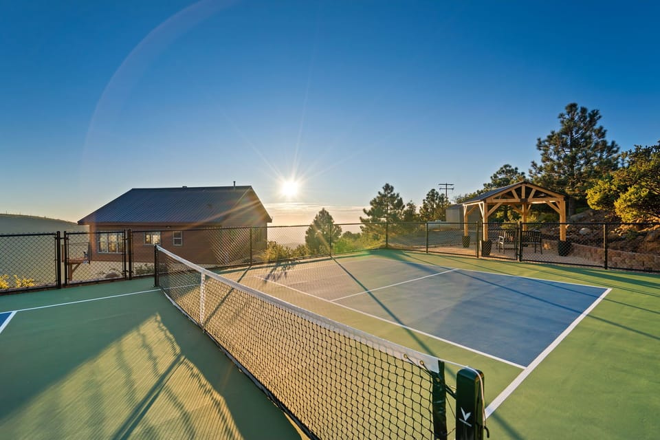 Play pickleball above the clouds on your private court, regulation size!