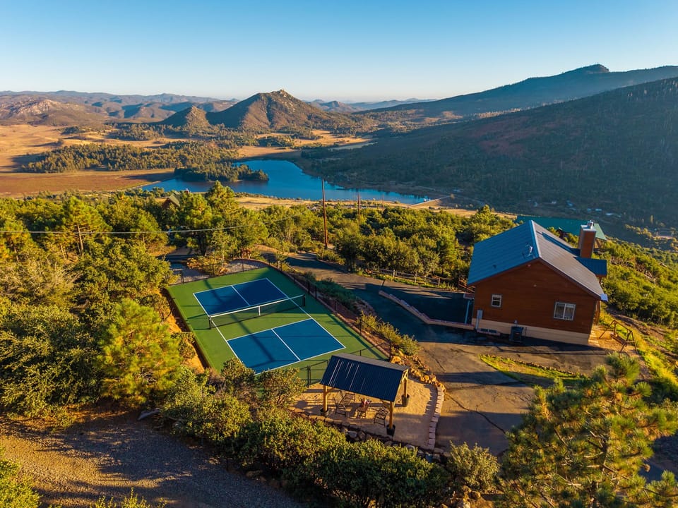 Lake Cuyamaca views from above the cabin and pickleball court.