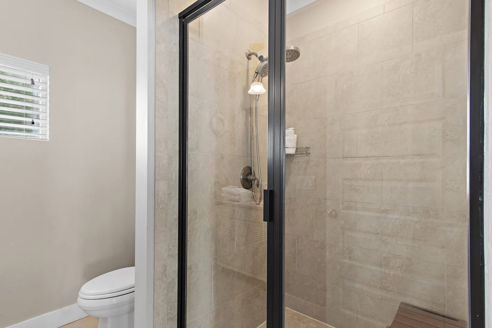 Walk-in shower with modern tile