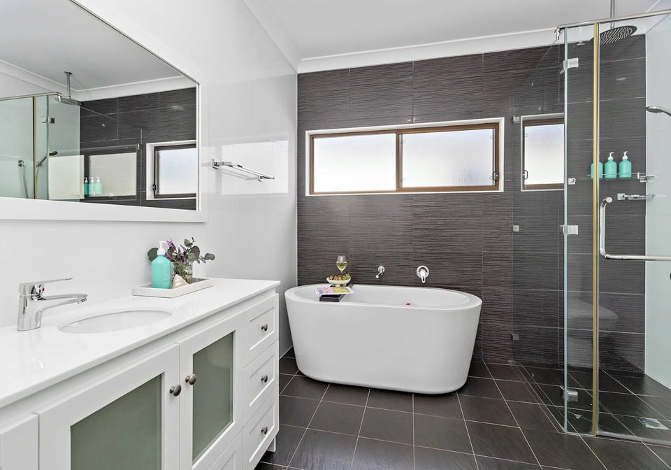 Salty Air Coastal Cottage |  Freestanding Bath, Shower, Vanity and WC
