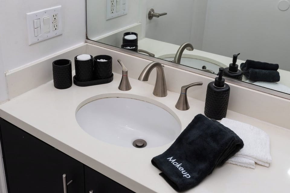 Spacious and bright bathroom with everything you need for a comfortable stay