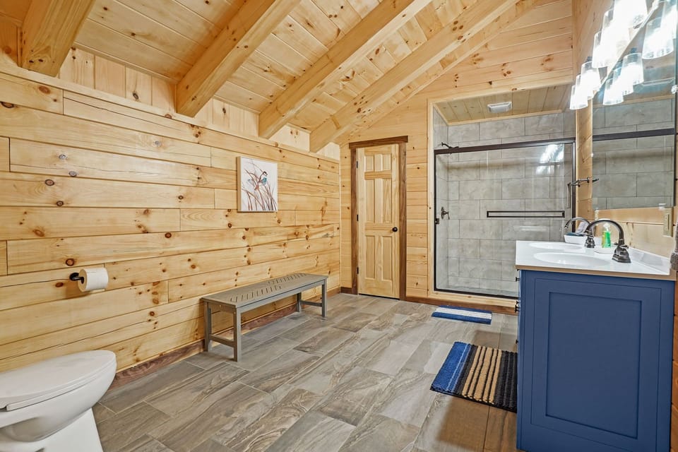 Full bathroom with glass shower
