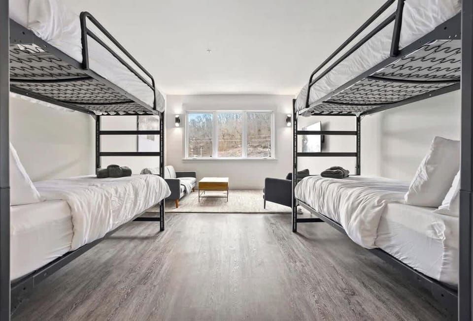 Two sets of twin-over-twin bunk beds