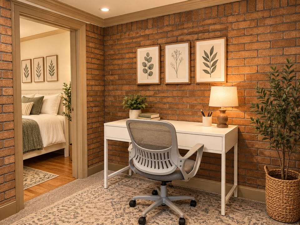 Cozy Brick Wall Home Office Nook