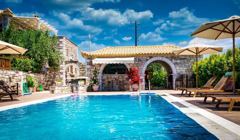 Shared pool and stone courtyard