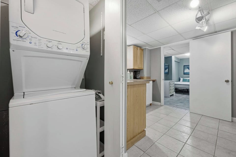 Keep things fresh with a stacked washer and dryer on the ground level