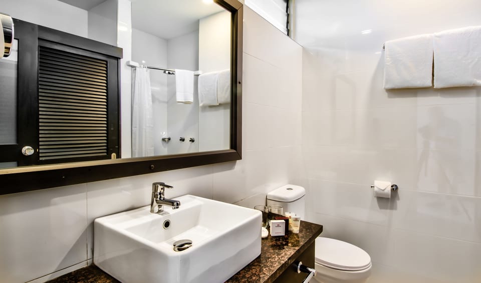 Shower, free toiletries, hair dryer, towels