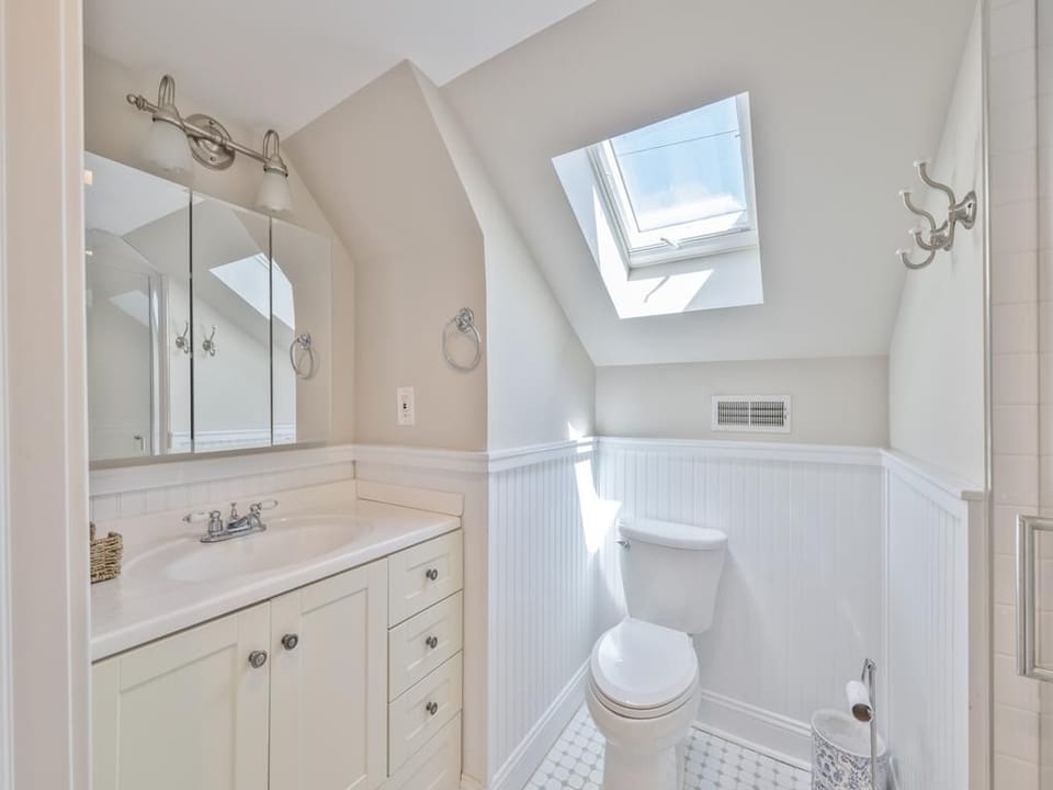 Bathroom with sink, toilet and natural light
