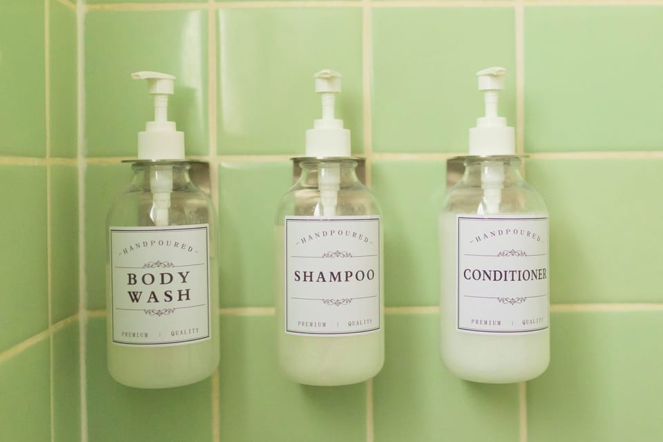 Enjoy a touch of luxury with premium Public Goods shampoo, conditioner, and body wash, provided for a refreshing and relaxing stay.