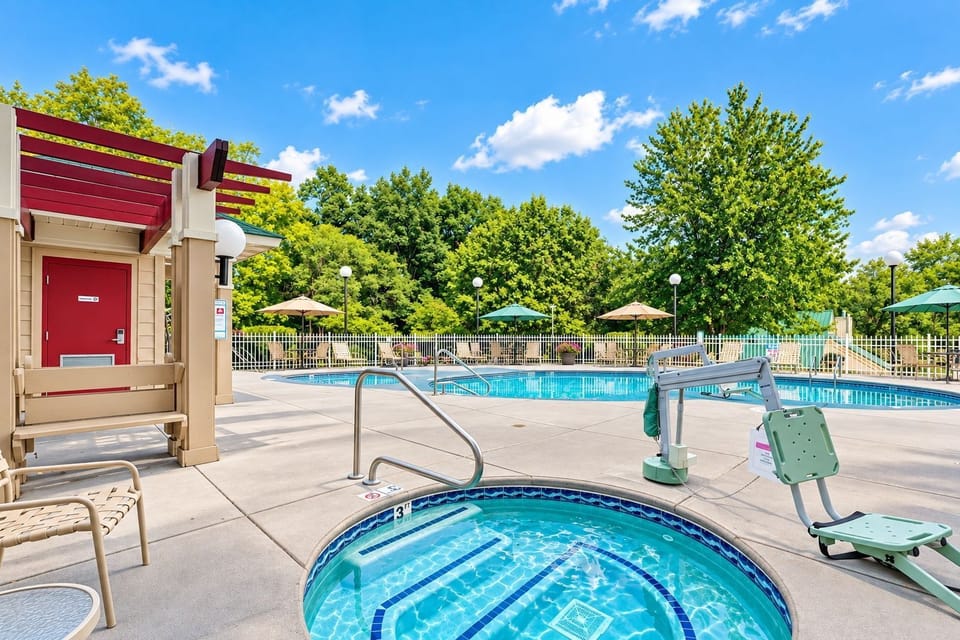 Pool area with accessible lift and seating