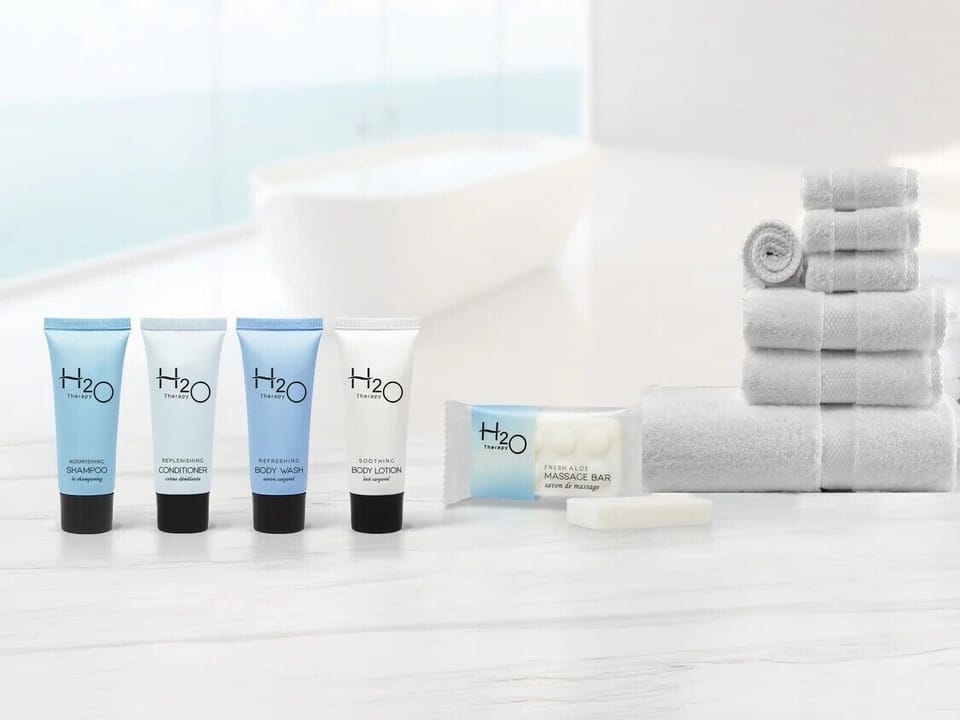 Free toiletries, hair dryer, towels