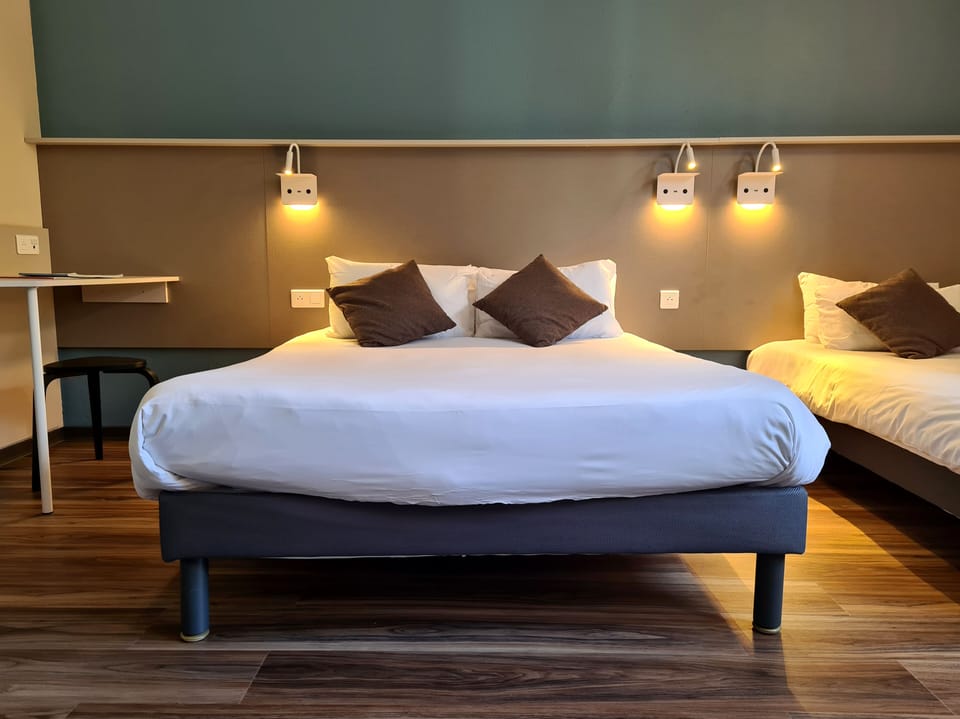 Premium bedding, desk, soundproofing, iron/ironing board