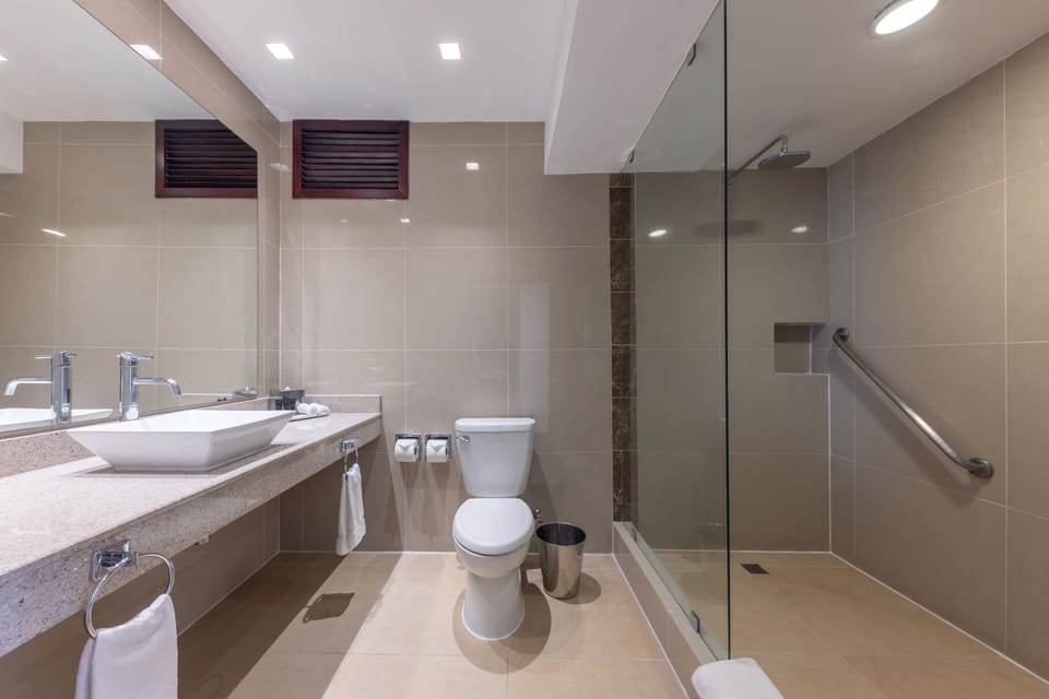 Junior Suite | Bathroom | Shower, rainfall showerhead, free toiletries, hair dryer