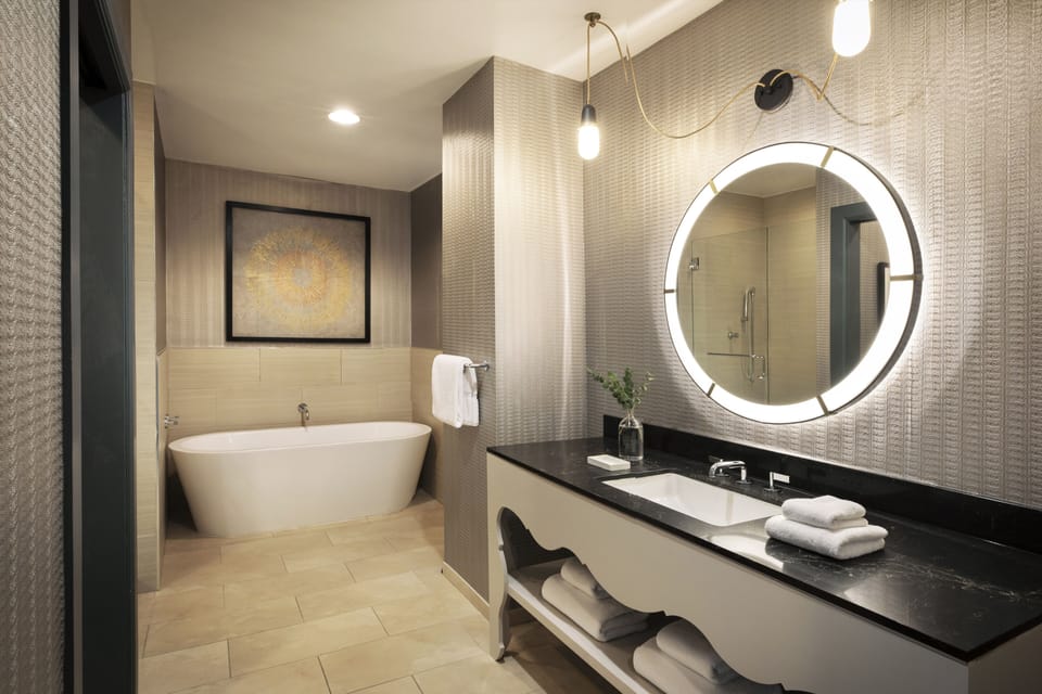 Room, 1 King Bed (Freestanding Bath) | Bathroom | Designer toiletries, hair dryer, bathrobes, towels