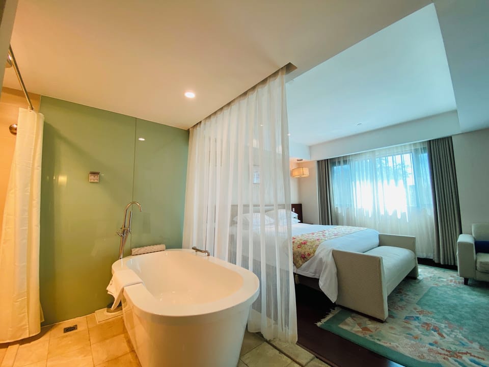 Deluxe Executive Room | Bathroom | Separate tub and shower, rainfall showerhead, free toiletries