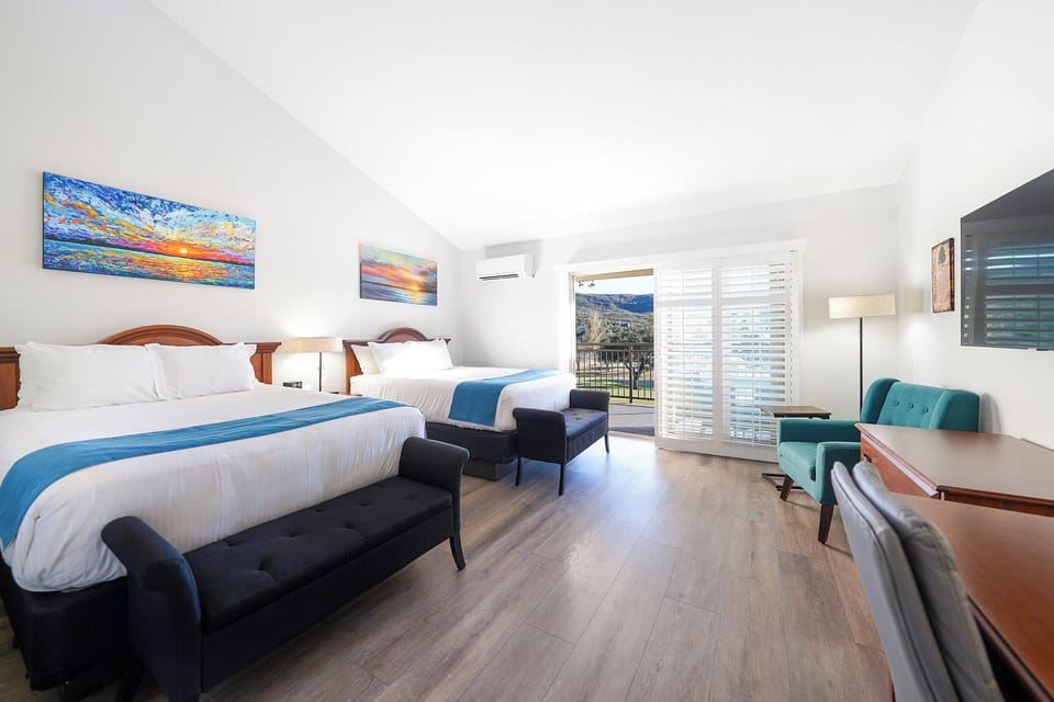 Executive Room, 2 Queen Beds, Patio, Golf View | Pillowtop beds, desk, laptop workspace, iron/ironing board
