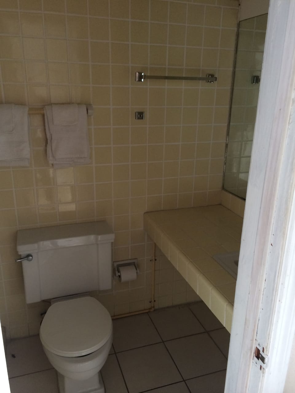 Combined shower/tub, towels