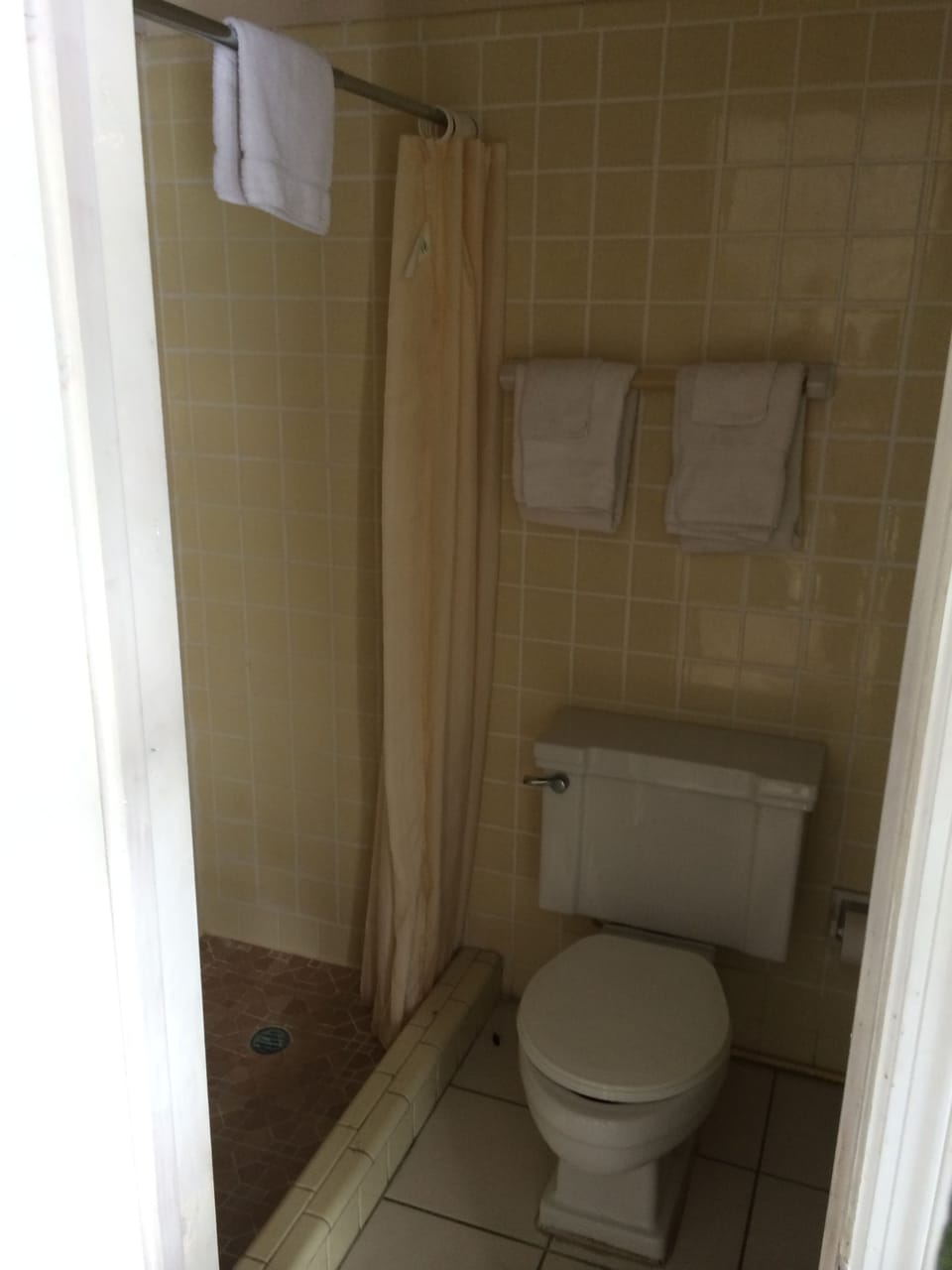 Combined shower/tub, towels