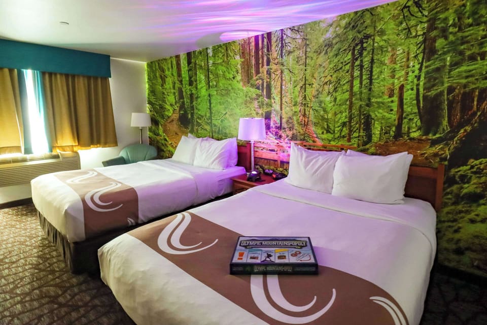 Premium bedding, desk, blackout drapes, iron/ironing board