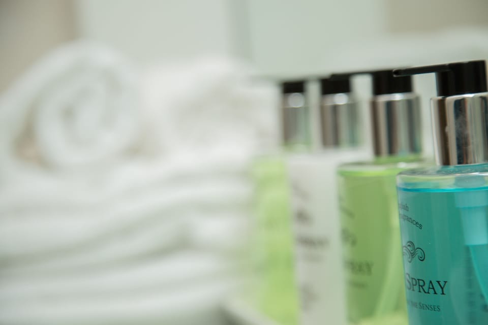 Free toiletries, hair dryer, towels