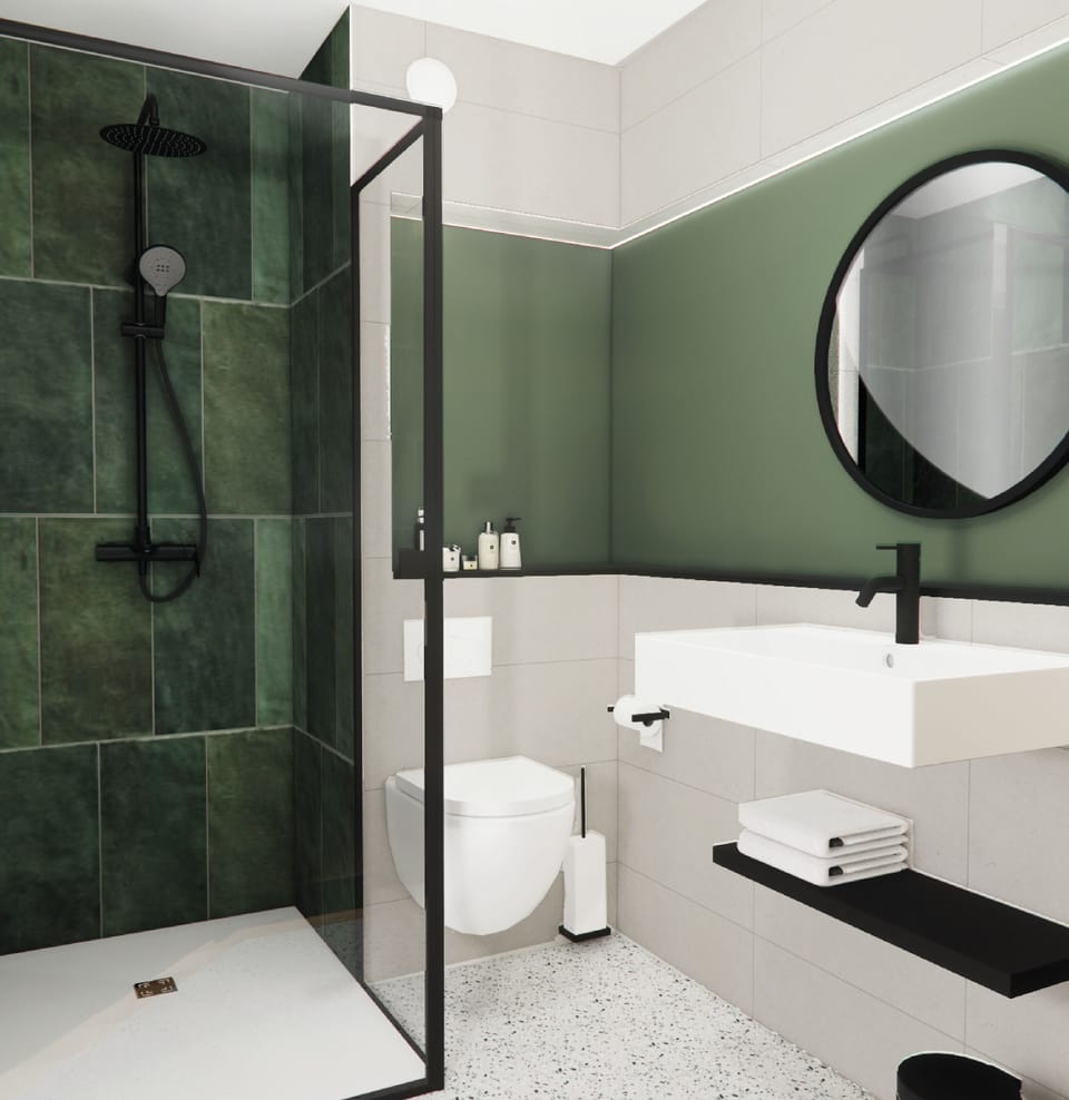 Shower, eco-friendly toiletries, hair dryer, towels