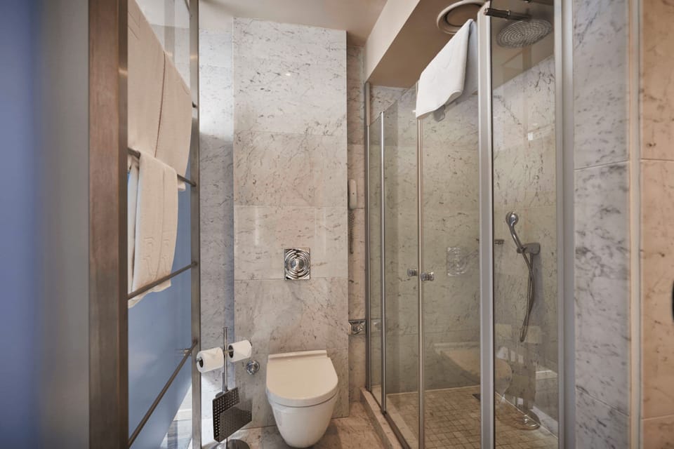 Junior Suite | Bathroom | Shower, rainfall showerhead, free toiletries, hair dryer