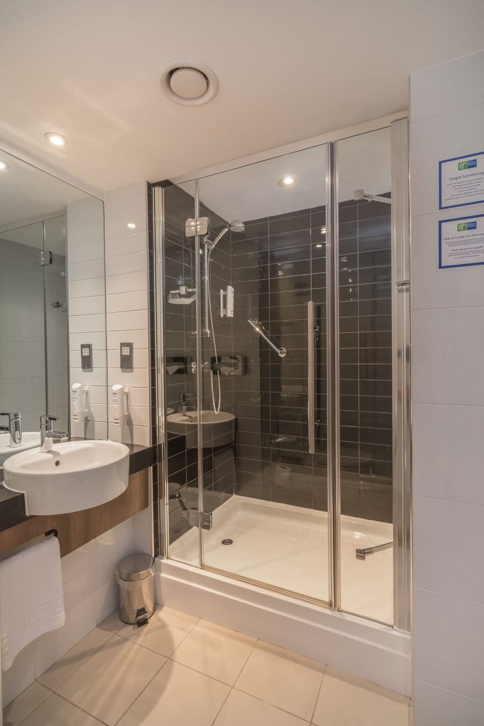 Shower, eco-friendly toiletries, hair dryer, towels