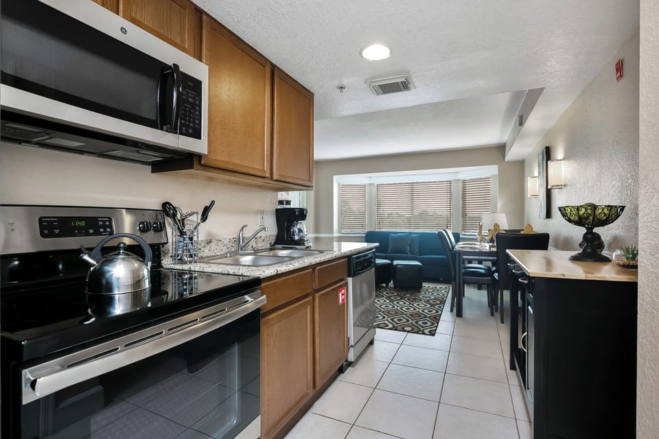 Microwave, coffee/tea maker, cookware/dishes/utensils