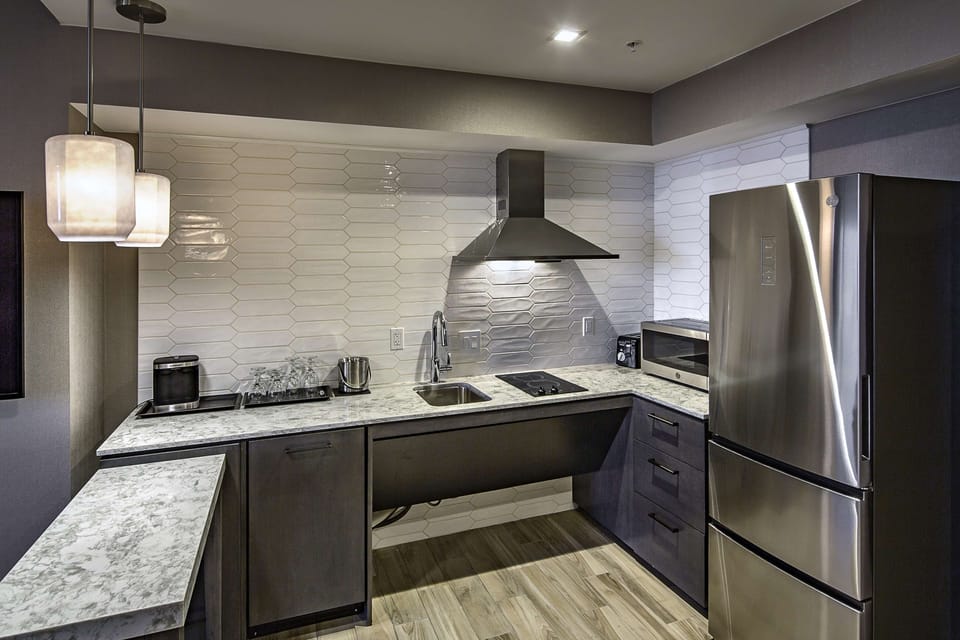 Fridge, microwave, coffee/tea maker, highchair