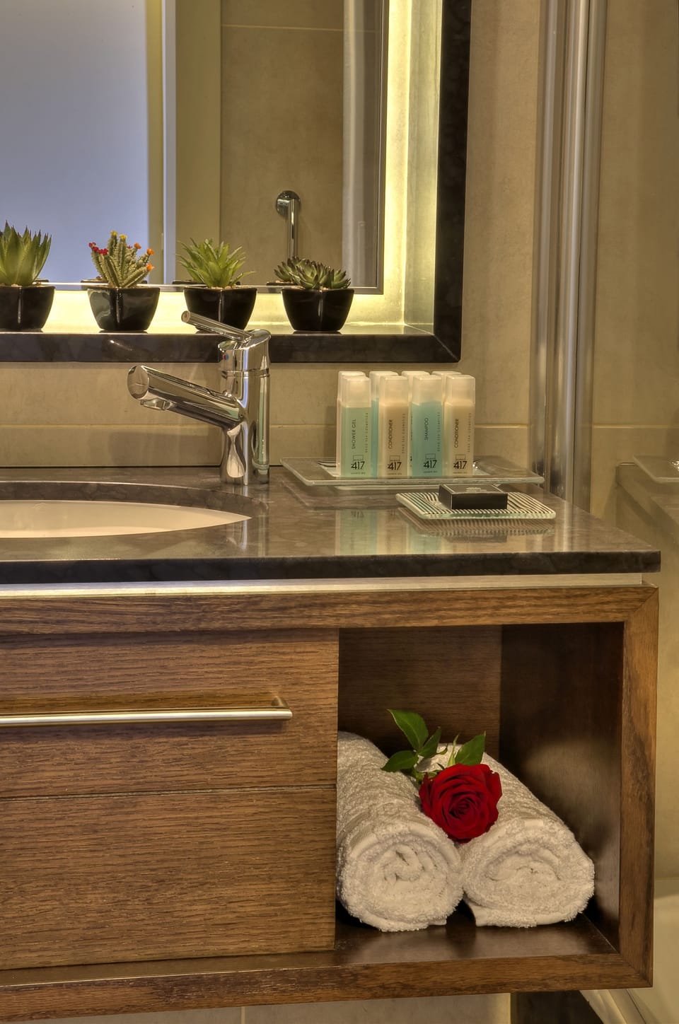 Free toiletries, hair dryer, towels