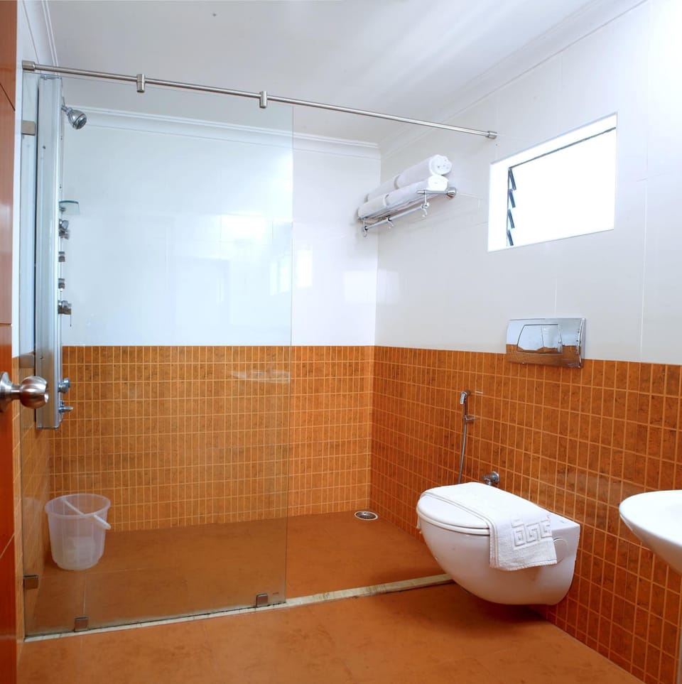 Shower, free toiletries, towels