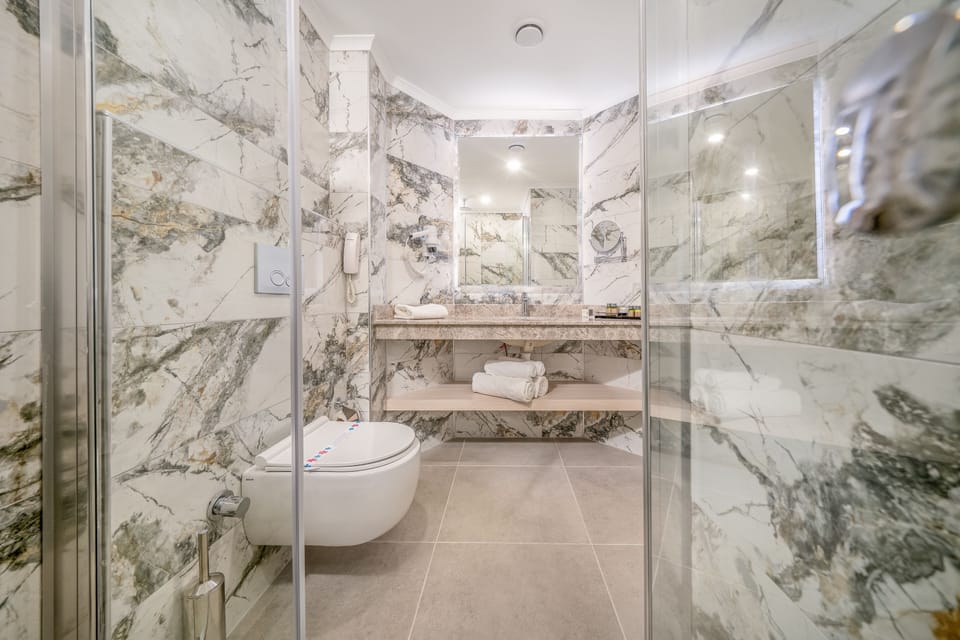 Shower, free toiletries, hair dryer, slippers