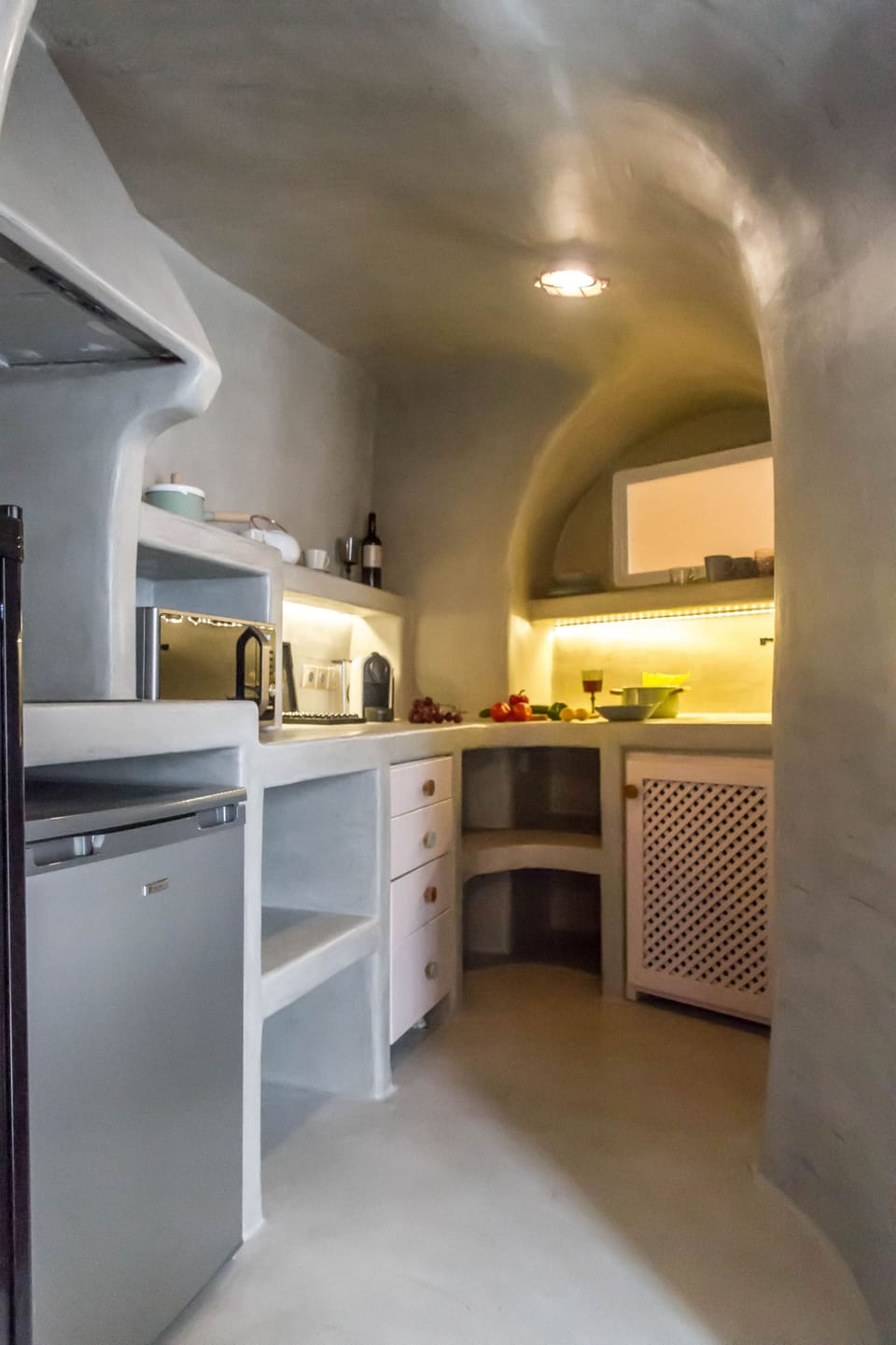 Fridge, microwave, stovetop, espresso maker