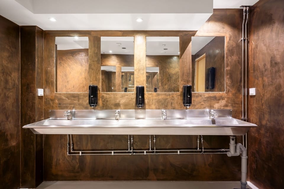 Shower, hair dryer, soap, shampoo