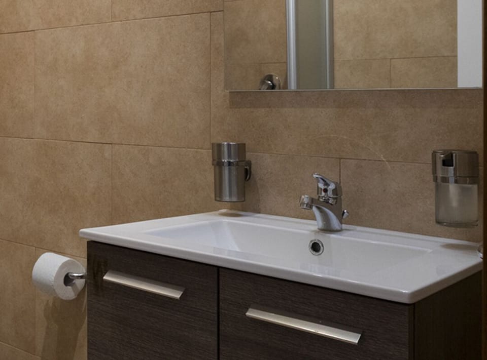 Shower, rainfall showerhead, bathrobes, slippers