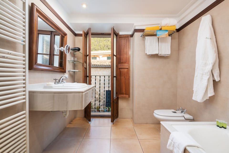 Free toiletries, hair dryer, bathrobes, bidet